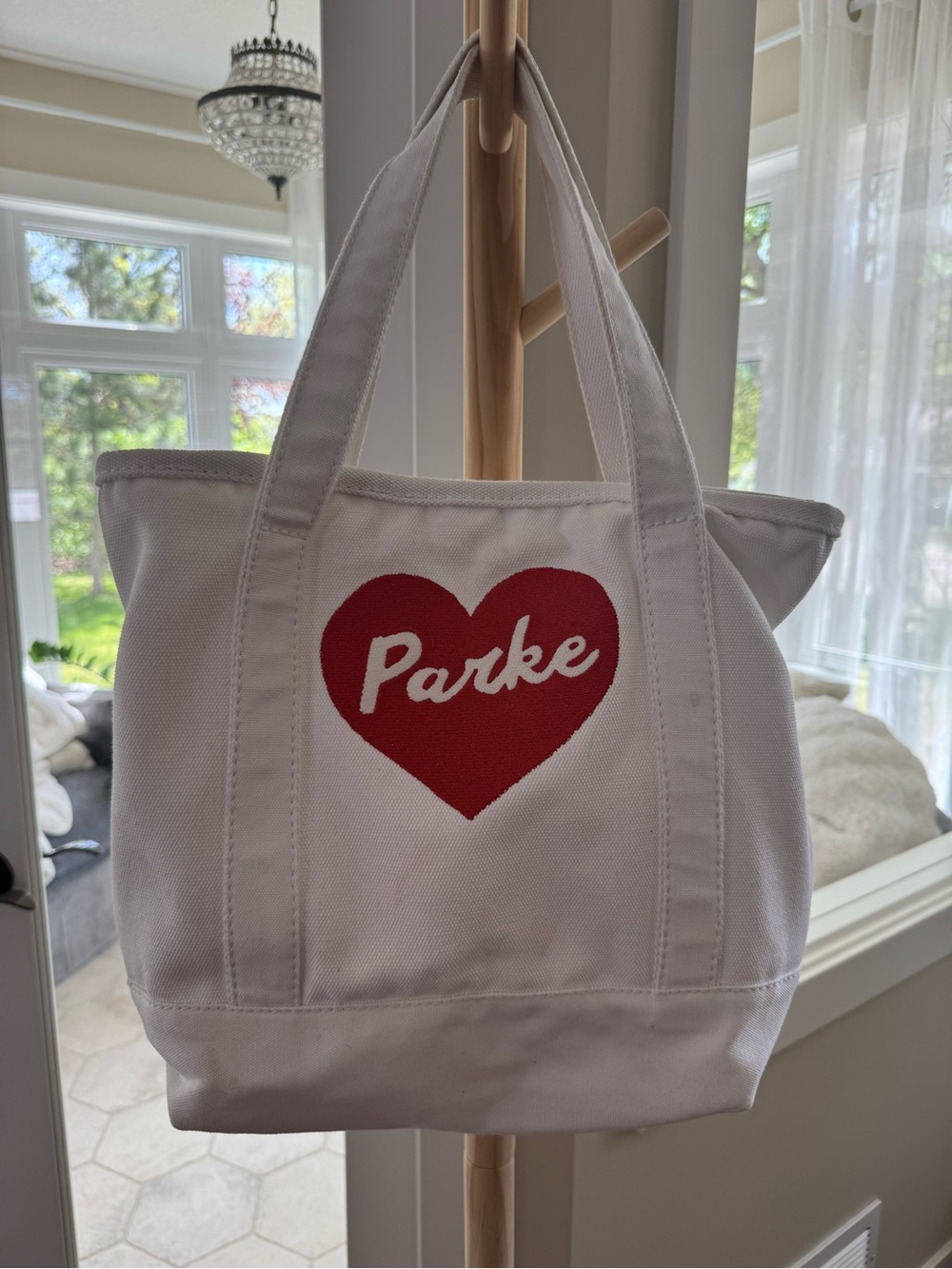 Parke x Lands’ End Canvas Tote Bag Heart Logo White Red